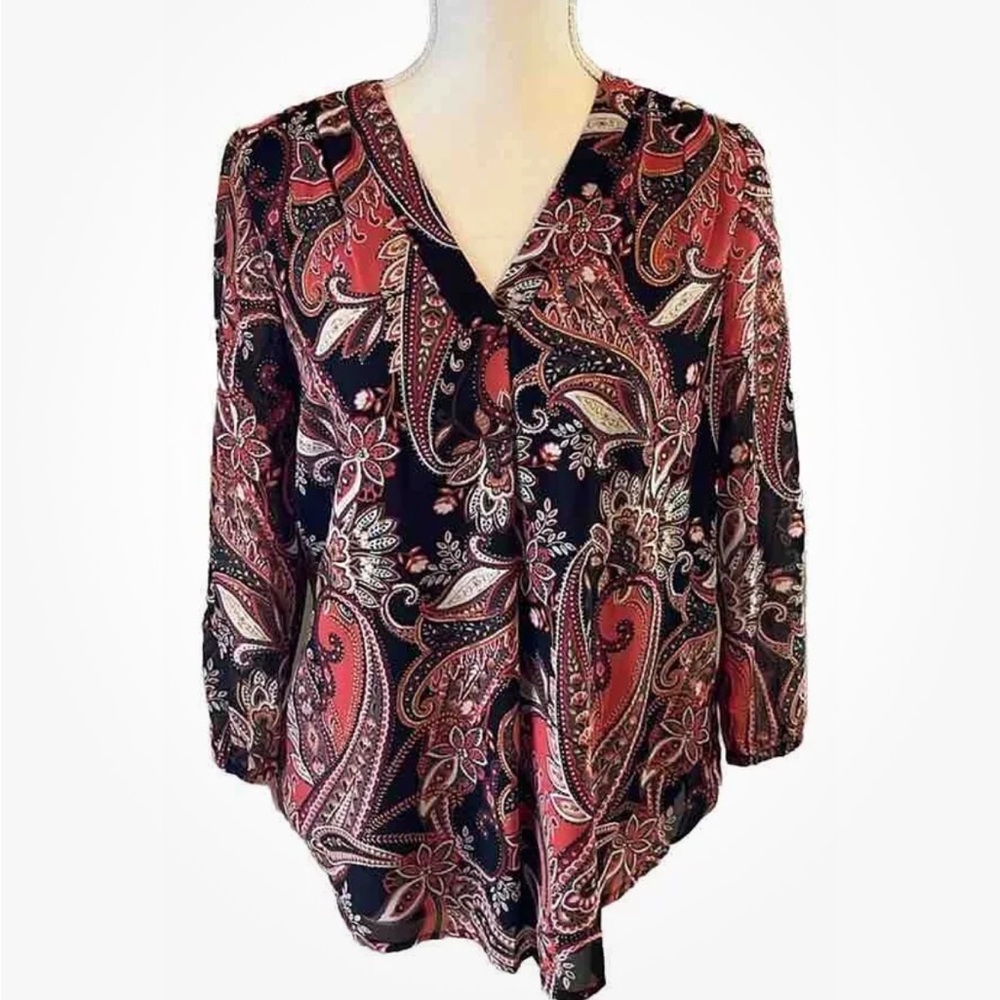 NWT Jones New York V Neck 3/4 Sleeve Paisley Blouse. Lined. Size S $69